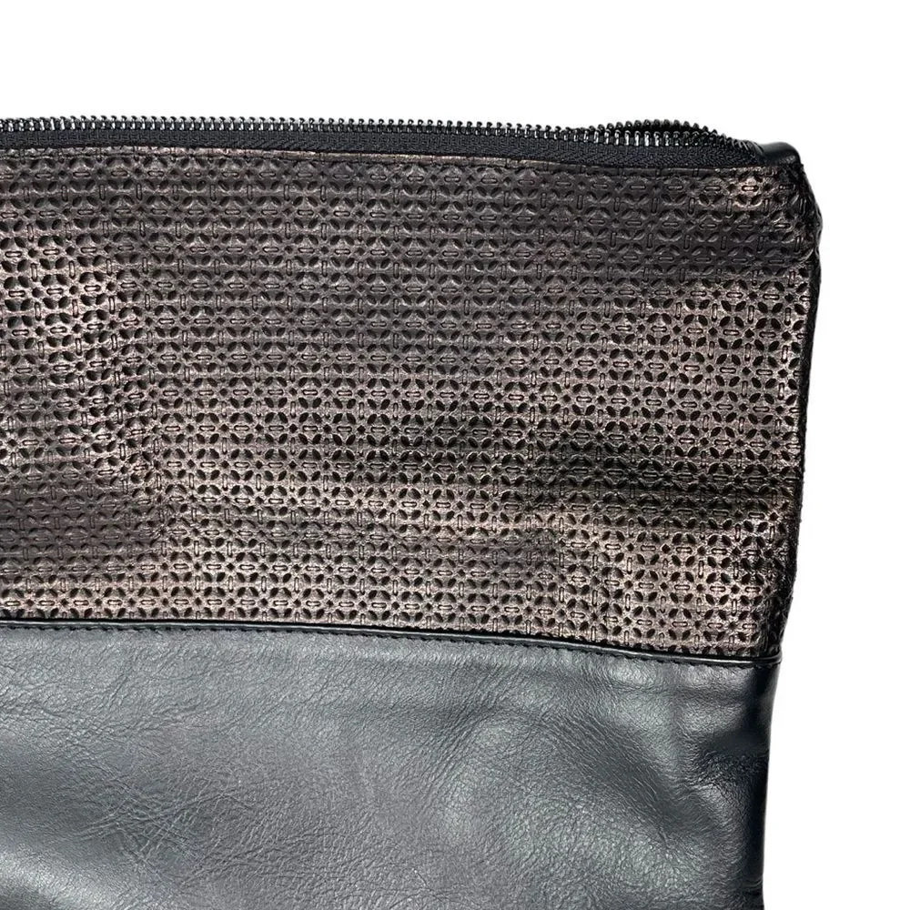 Black Leather Clutch Bronze Italian Wristlet Purse Foldover Bag Vittoria Napoli